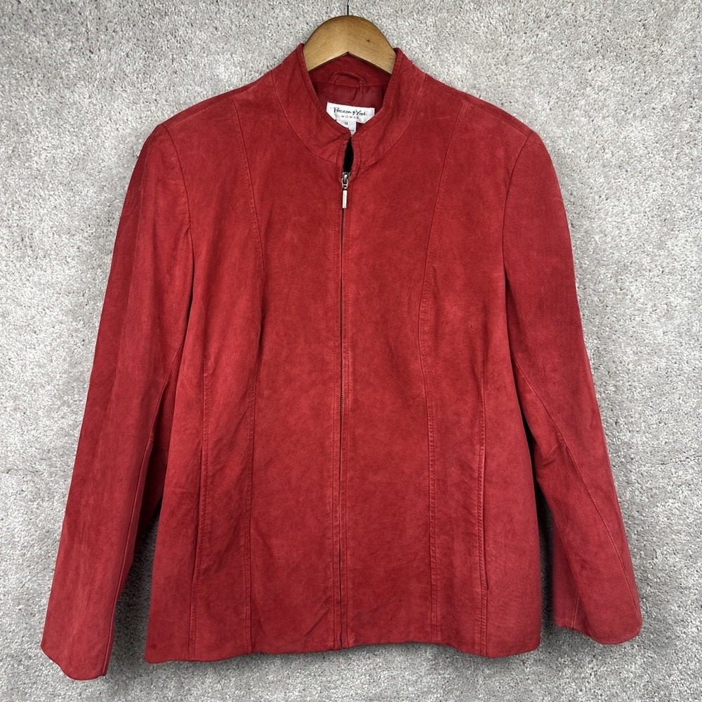 Preston & York Women's Red Full Zip Genuine Leather Basic Jacket‎ Long Sleeve 1X
